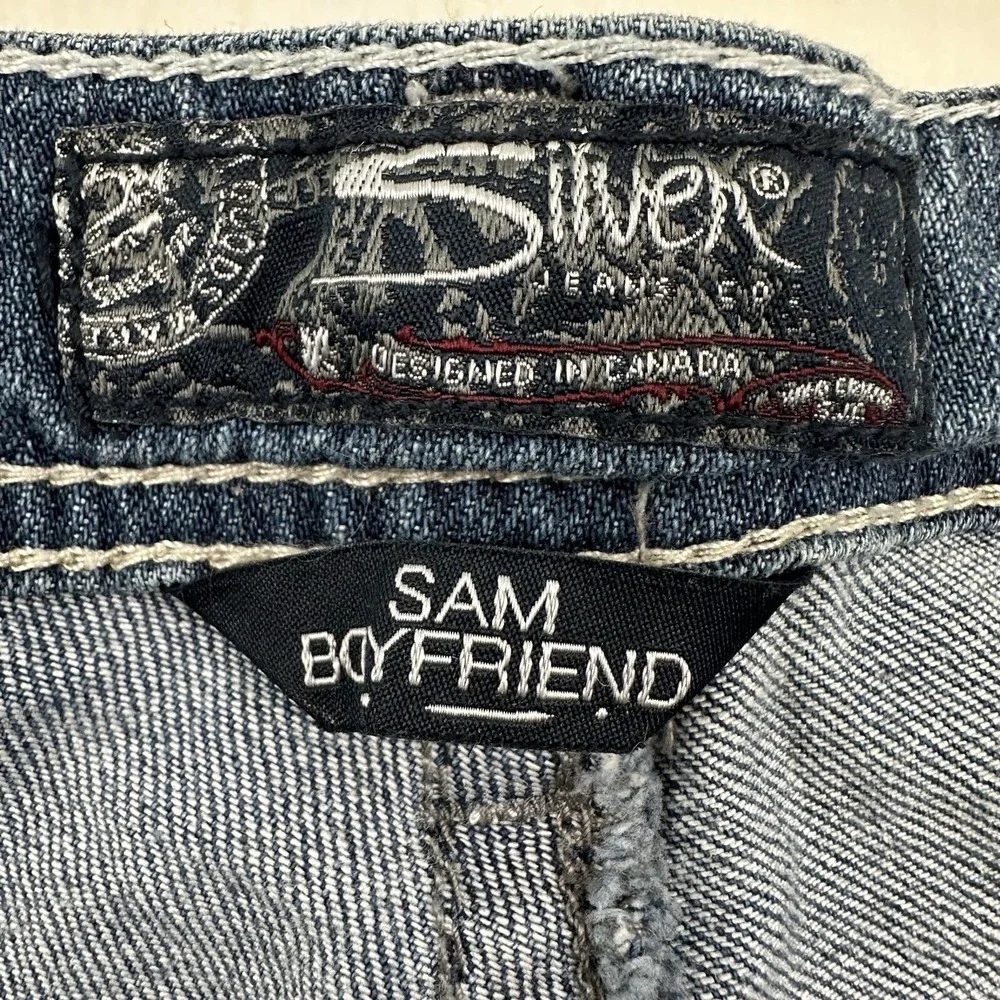 Silver Women's Sam Boyfriend Distressed Jeans 34x28 Blue Stretch Light‎ Wash